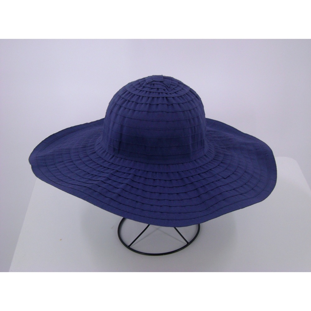 NYC Underground Navy Blue Wide Brim Sun Hat Pleated Tiered Summer Beach Hat OS